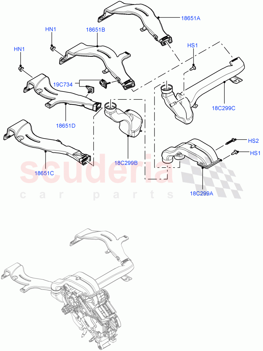 Air Vents, Louvres And Ducts (Internal Components, Under Rear Seat) (Premium Air Con Hybrid Front/Rear, With Air Conditioning - Front/Rear) ((V) FROMJA000001, (V) TOJA999999) of Land Rover Land Rover Range Rover (2012-2021) [5.0 OHC SGDI NA V8 Petrol]