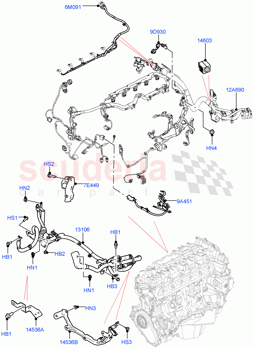 Electrical Wiring - Engine And Dash (3.0L AJ20D6 Diesel High, Less Electric Engine Battery) ((V) FROMMA000001) of Land Rover Land Rover Range Rover Sport (2014+) [4.4 DOHC Diesel V8 DITC]