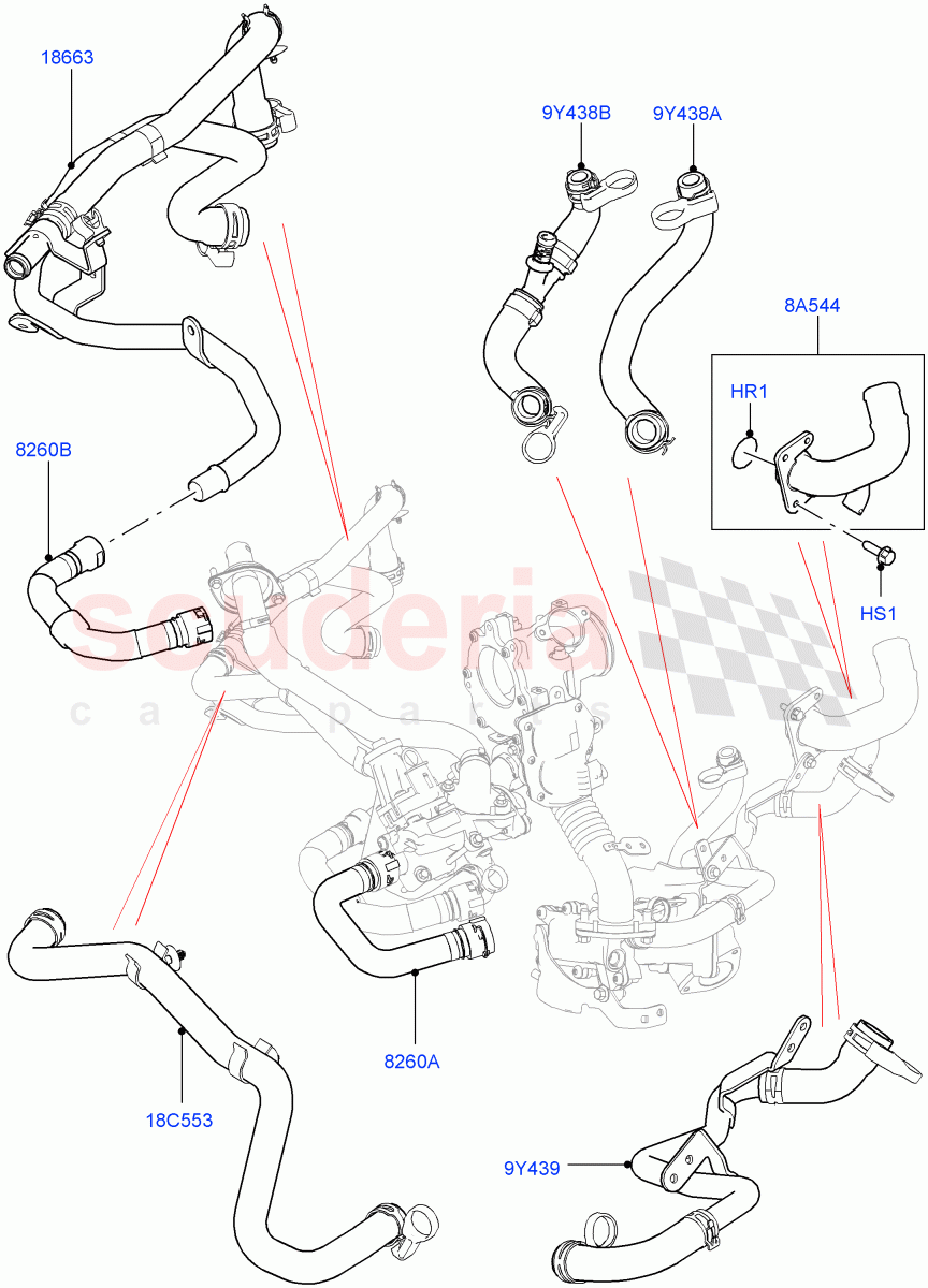 EGR Cooling System (2.0L I4 DSL MID DOHC AJ200, Japanese Emission + DPF, Stage V Plus DPF, 2.0L I4 DSL HIGH DOHC AJ200, Proconve L6 Emissions) ((V) FROMKH000001) of Land Rover Land Rover Discovery Sport (2015+) [2.0 Turbo Diesel]