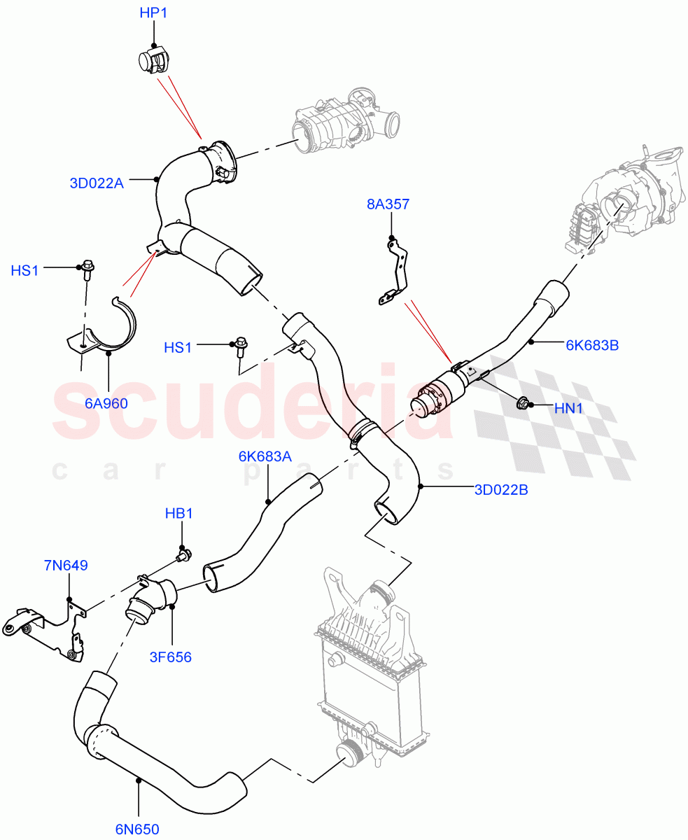 Intercooler/Air Ducts And Hoses (Solihull Plant Build) (3.0 V6 D Gen2 Mono Turbo, 3.0 V6 D Low MT ROW) ((V) FROMFA000001) of Land Rover Land Rover Range Rover Sport (2014+) [3.0 Diesel 24V DOHC TC]