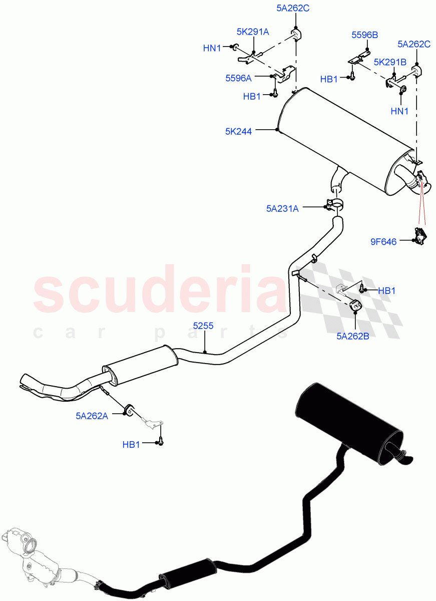 Rear Exhaust System (1.5L AJ20P3 Petrol High PHEV, Changsu (China)) of Land Rover Land Rover Range Rover Evoque (2019+) [1.5 I3 Turbo Petrol AJ20P3]