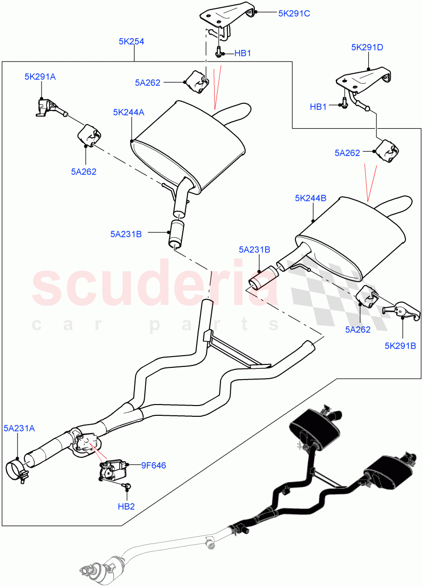 Rear Exhaust System (3.0L AJ20D6 Diesel High, Long Wheelbase) ((V) FROMLA000001) of Land Rover Land Rover Range Rover (2012-2021) [3.0 I6 Turbo Diesel AJ20D6]