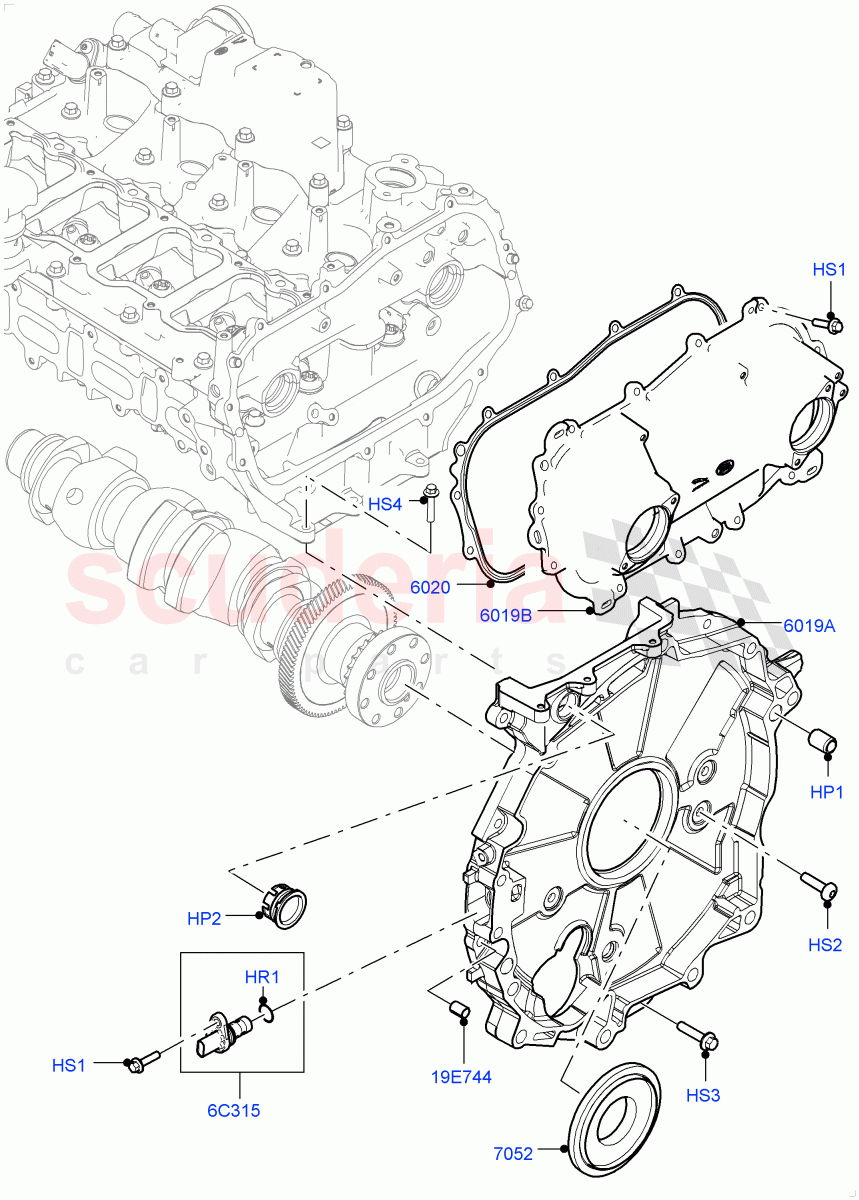 Timing Gear Covers (2.0L AJ20P4 Petrol Mid PTA, Changsu (China)) of Land Rover Land Rover Discovery Sport (2015+) [2.0 Turbo Petrol AJ200P]