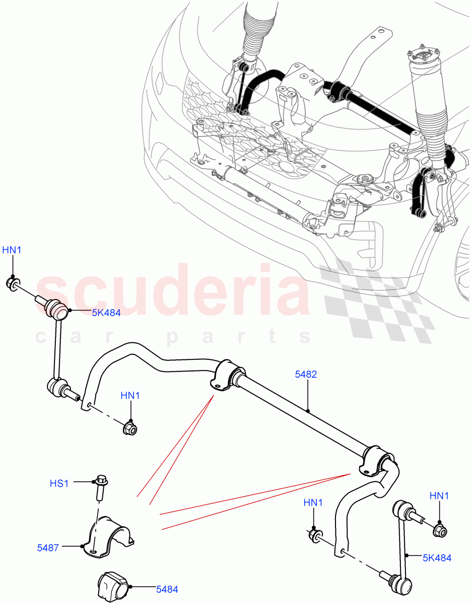 Front Cross Member & Stabilizer Bar (Conventional Stabilizer Bar, Solihull Plant Build) ((V) FROMHA000001) of Land Rover Land Rover Discovery 5 (2017+) [3.0 DOHC GDI SC V6 Petrol]