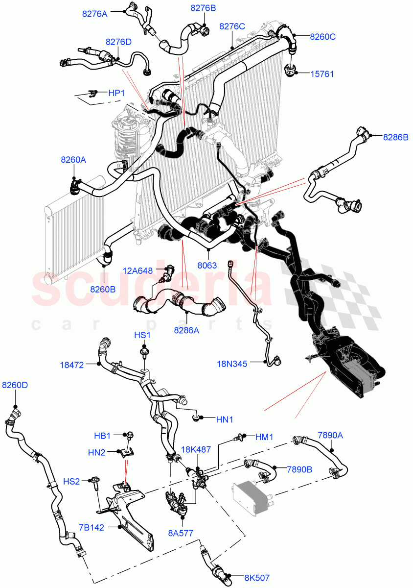 Cooling System Pipes And Hoses (3.0L AJ20D6 Diesel High, 8 Speed Auto Trans ZF 8HP76, With Standard Engine Cooling System) ((V) FROMLA000001) of Land Rover Land Rover Range Rover Sport (2014+) [3.0 I6 Turbo Diesel AJ20D6]