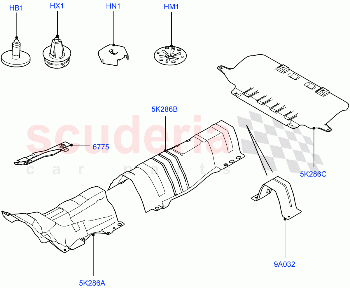 Heat Shields - Exhaust System (2.0L 16V TIVCT T/C 240PS Petrol, Itatiaia (Brazil)) ((V) FROMGT000001) of Land Rover Land Rover Range Rover Evoque (2012-2018) [2.0 Turbo Petrol GTDI]