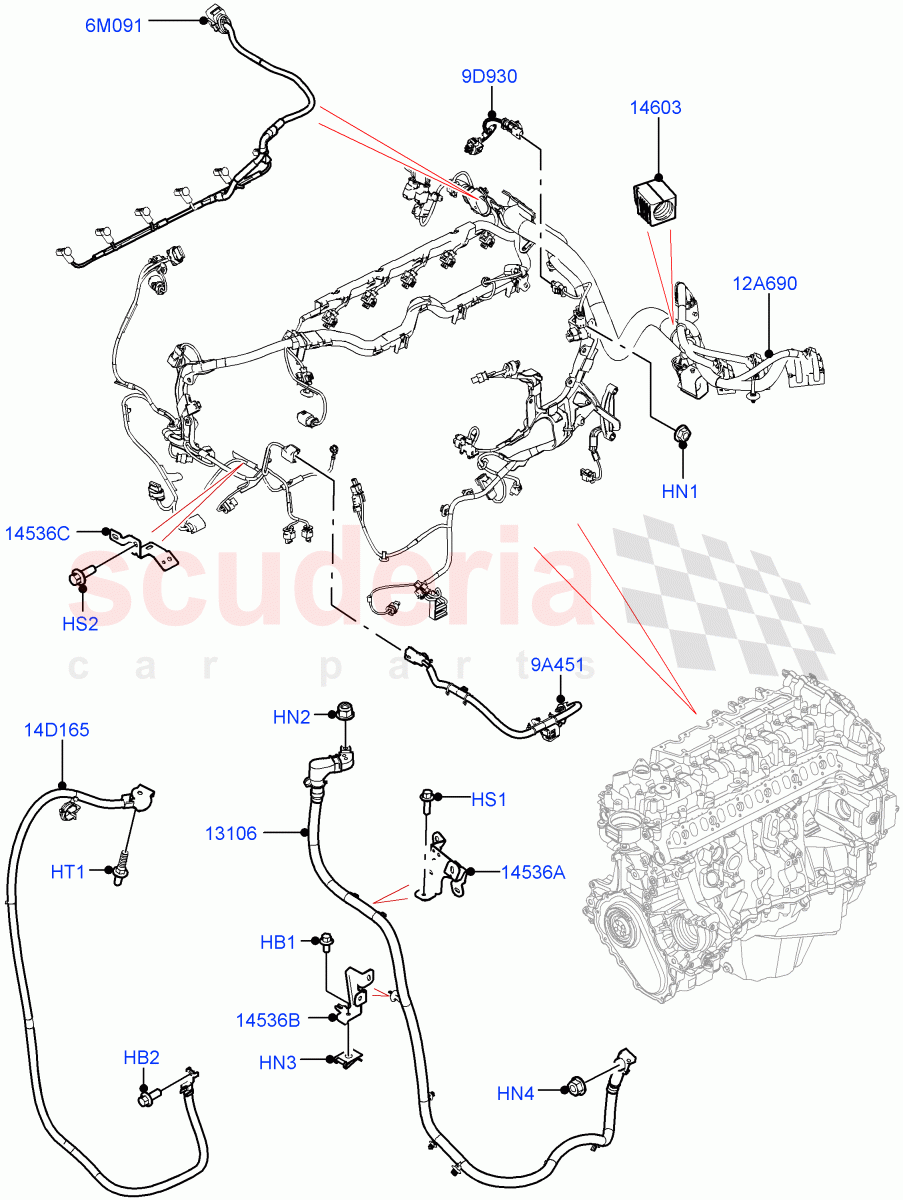 Engine Harness (Nitra Plant Build) (3.0L AJ20D6 Diesel High, Electric Engine Battery-MHEV) ((V) FROMM2000001) of Land Rover Land Rover Defender (2020+) [2.0 Turbo Petrol AJ200P]
