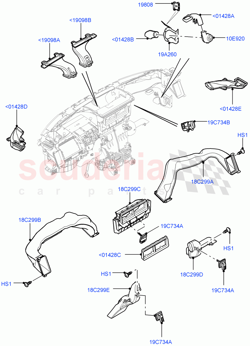 Air Vents, Louvres And Ducts (Instrument panel, Internal Components) (Head Up Display) ((V) FROMFA000001) of Land Rover Land Rover Range Rover Sport (2014+) [4.4 DOHC Diesel V8 DITC]