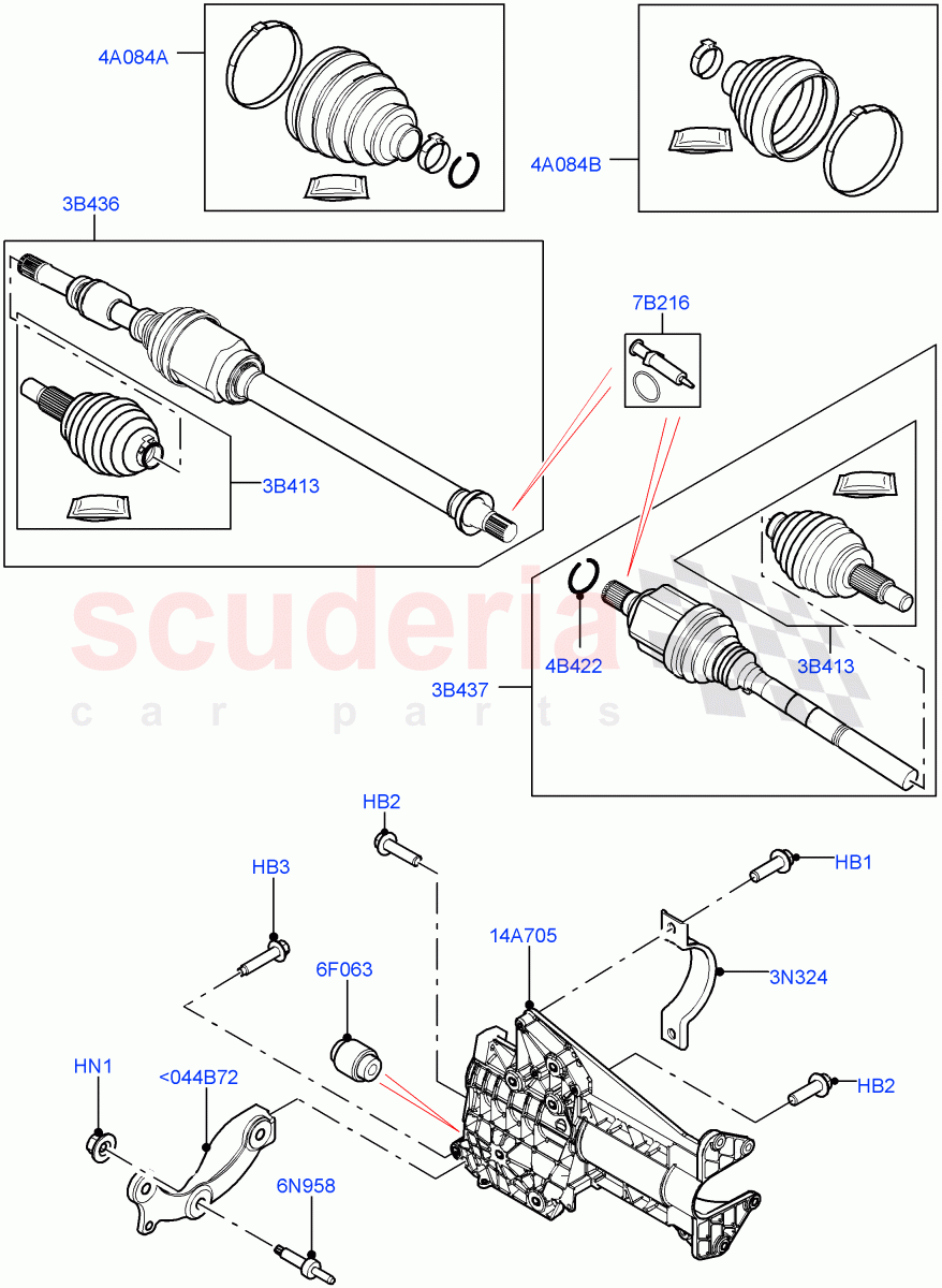 Drive Shaft - Front Axle Drive (1.5L AJ20P3 Petrol High PHEV, Halewood (UK), 1.5L AJ20P3 Petrol High) ((V) FROMLH000001) of Land Rover Land Rover Range Rover Evoque (2019+) [2.0 Turbo Petrol AJ200P]