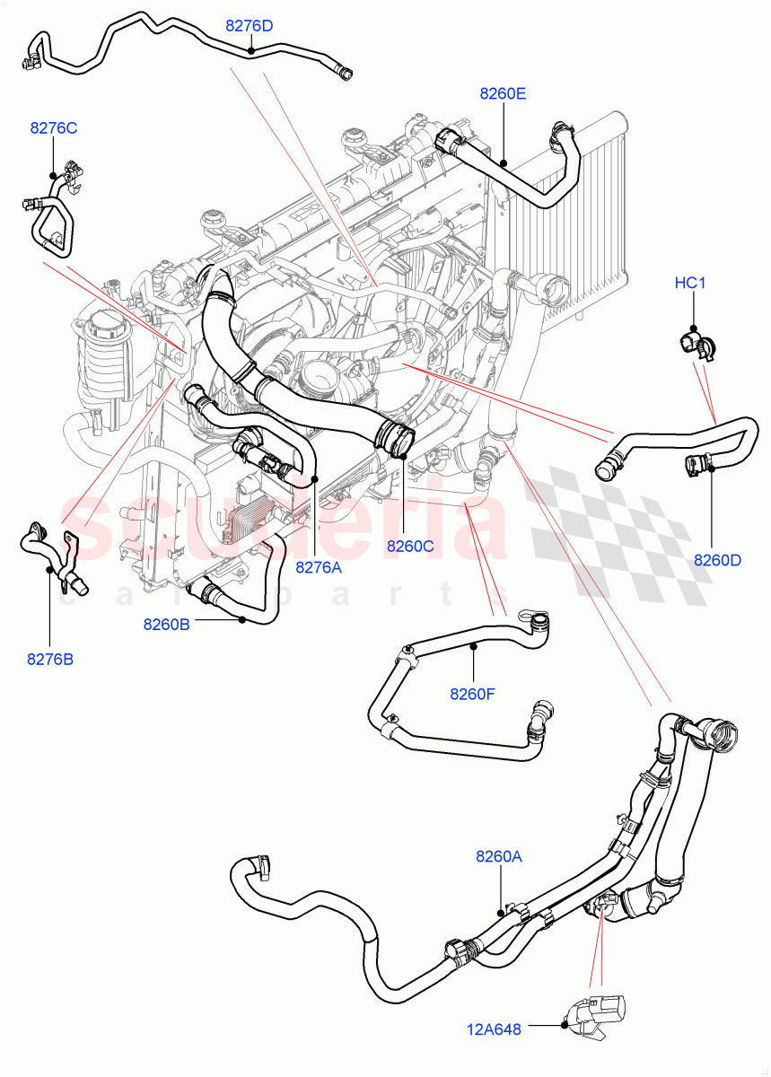 Cooling System Pipes And Hoses (Solihull Plant Build) (2.0L I4 DSL HIGH DOHC AJ200, With Standard Engine Cooling System) ((V) FROMKA000001) of Land Rover Land Rover Discovery 5 (2017+) [2.0 Turbo Diesel]