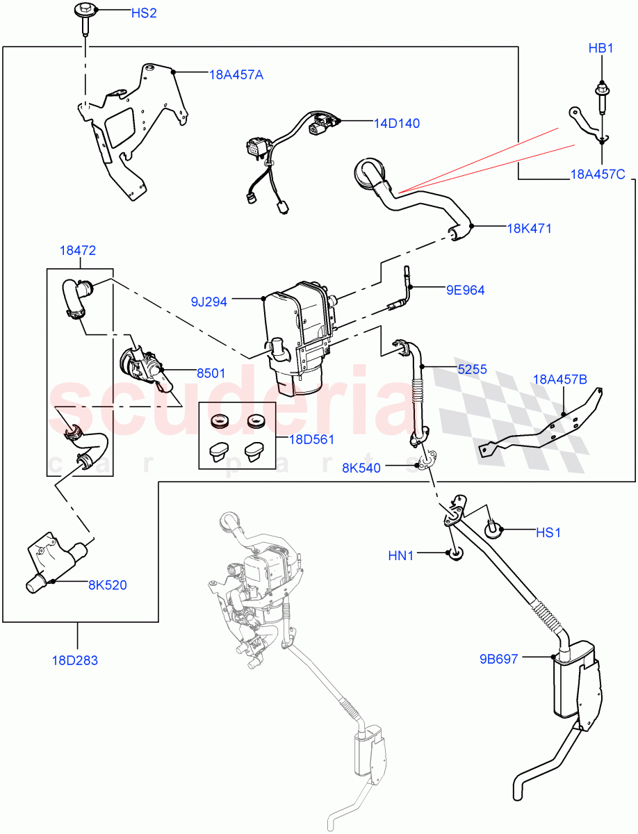 Auxiliary Fuel Fired Pre-Heater (Heater Components) (3.0 V6 D Gen2 Mono Turbo, With Fuel Fired Heater, Less Park Heating, 3.0 V6 D Low MT ROW, 3.0 V6 D Gen2 Twin Turbo, 4.4L DOHC DITC V8 Diesel, 2.0L I4 DSL HIGH DOHC AJ200) ((V) FROMJA000001, (V) TOJA999999) of Land Rover Land Rover Range Rover Sport (2014+) [2.0 Turbo Petrol AJ200P]
