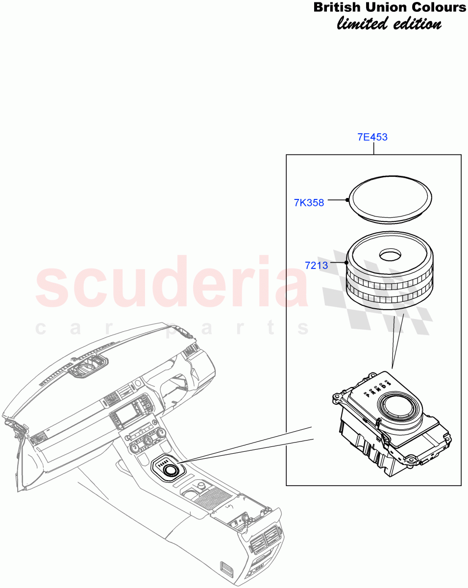 Gear Change-Automatic Transmission (Floor Console, Union Colours LE, Union Mono Colours LE) (9 Speed Auto AWD, Rotary Gearshift Knob - Red) ((V) FROMFH000001) of Land Rover Land Rover Range Rover Evoque (2012-2018) [2.2 Single Turbo Diesel]