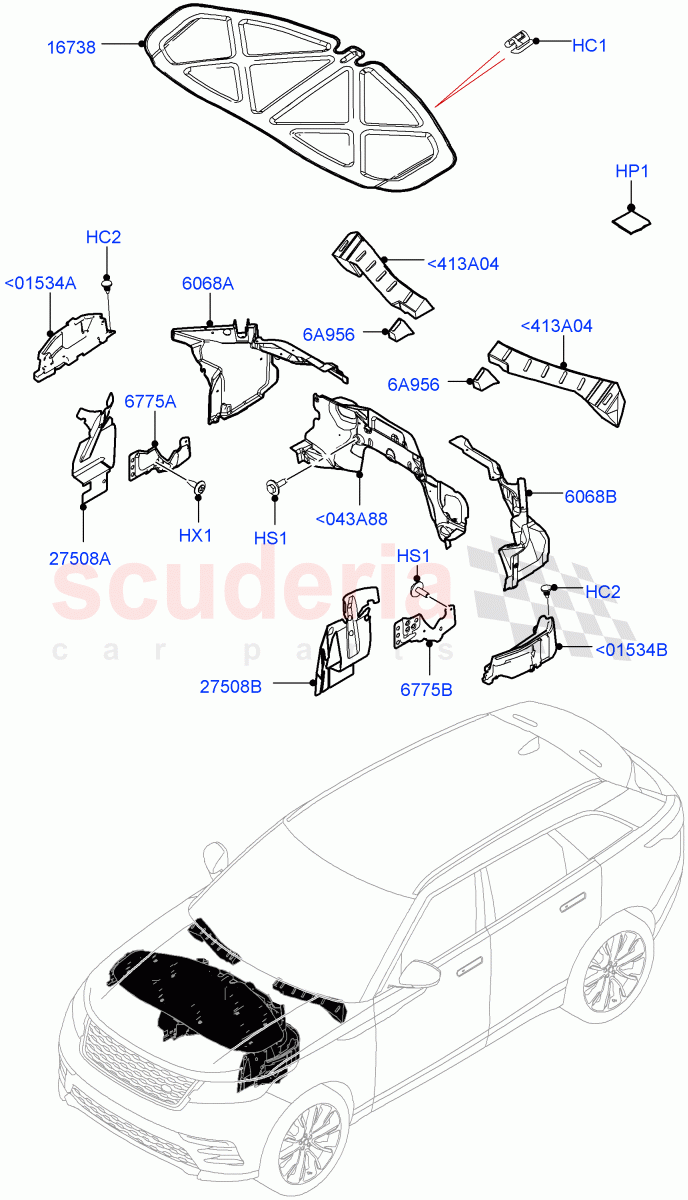 Insulators - Front (Engine Compartment) of Land Rover Land Rover Range Rover Velar (2017+) [2.0 Turbo Petrol AJ200P]