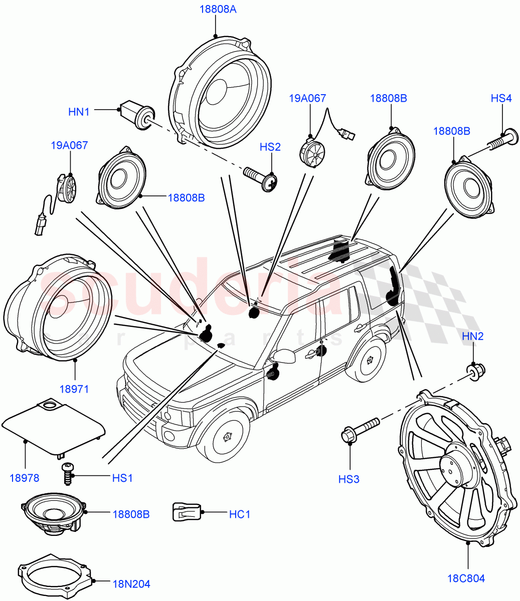 Speakers (With Premium Sound System) ((V) FROMAA000001, (V) TOBA999999) of Land Rover Land Rover Discovery 4 (2010-2016) [3.0 DOHC GDI SC V6 Petrol]