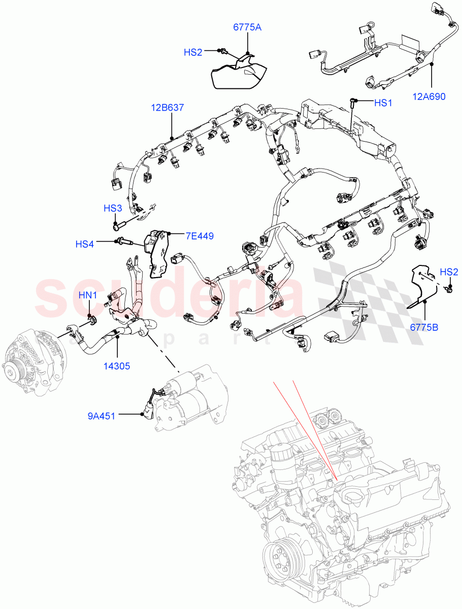 Electrical Wiring - Engine And Dash (5.0L P AJ133 DOHC CDA S/C Enhanced, 5.0 Petrol AJ133 DOHC CDA) ((V) FROMJA000001) of Land Rover Land Rover Range Rover Sport (2014+) [3.0 DOHC GDI SC V6 Petrol]