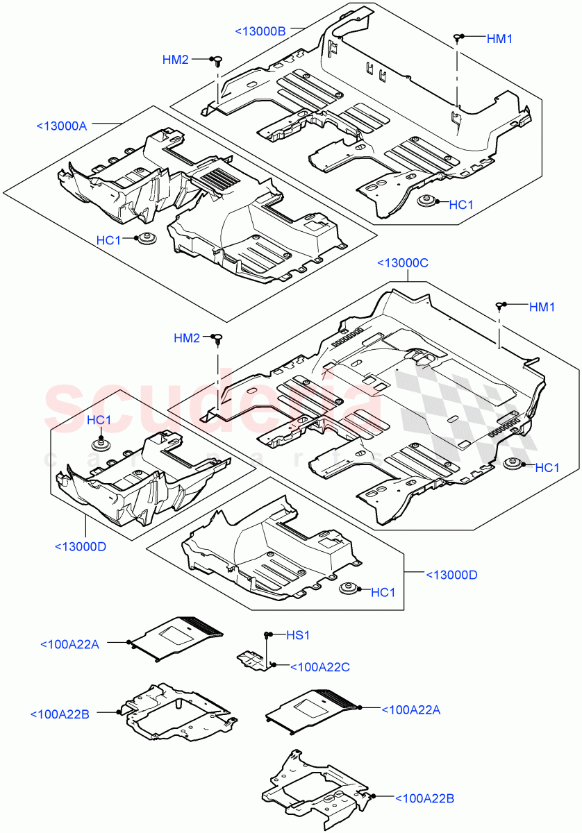 Floor Trim (Floor Carpets) (Standard Wheelbase, Version - X, Version - X-Dynamic, Version - Core, Version - First Edition, Version - LE) of Land Rover Land Rover Defender (2020+) [2.0 Turbo Diesel]