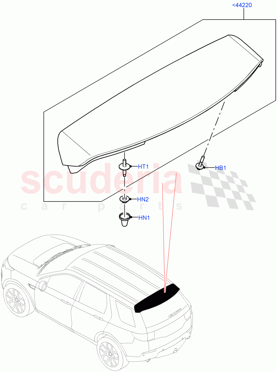 Spoiler And Related Parts (Halewood (UK)) of Land Rover Land Rover Discovery Sport (2015+) [2.0 Turbo Petrol AJ200P]