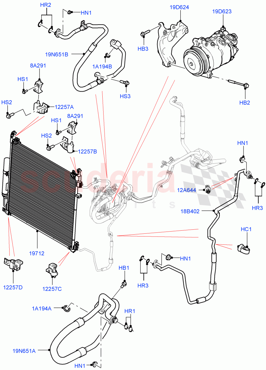 Air Conditioning Condensr/Compressr (Nitra Plant Build, Front) (3.0L AJ20D6 Diesel High) ((V) FROMM2000001) of Land Rover Land Rover Discovery 5 (2017+) [3.0 I6 Turbo Petrol AJ20P6]