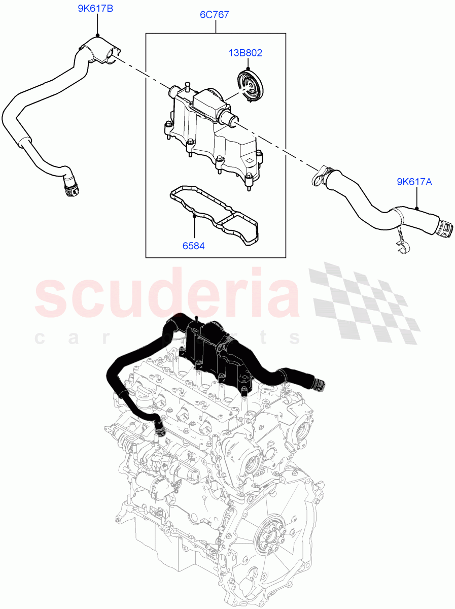 Emission Control - Crankcase (2.0L I4 Mid AJ200 Petrol E100, Itatiaia (Brazil), 2.0L I4 Mid DOHC AJ200 Petrol) ((V) FROMJT000001) of Land Rover Land Rover Range Rover Evoque (2012-2018) [2.0 Turbo Petrol AJ200P]