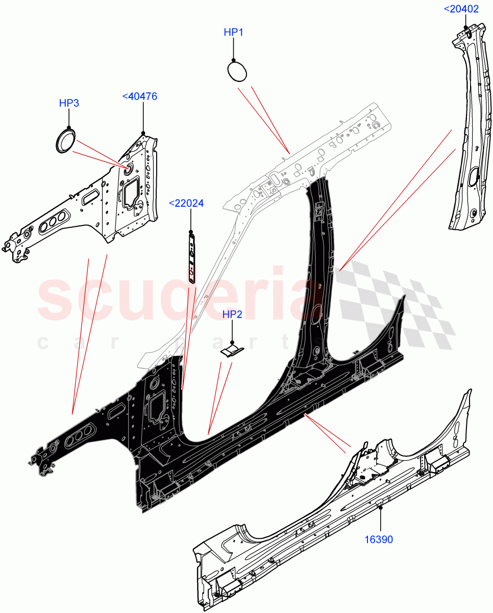 Side Panels - Inner (Inner - Front, Solihull Plant Build) ((V) FROMHA000001) of Land Rover Land Rover Discovery 5 (2017+) [3.0 Diesel 24V DOHC TC]