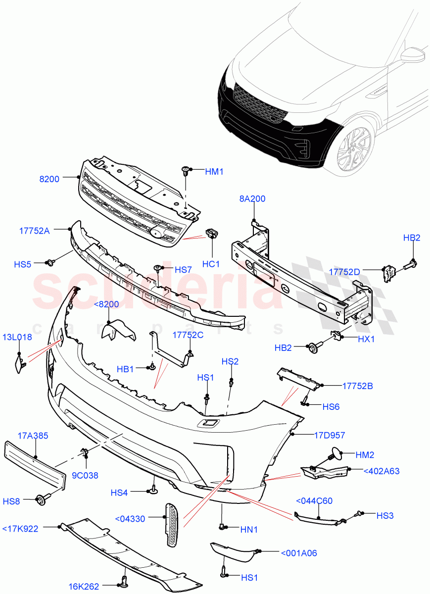 Radiator Grille And Front Bumper (Solihull Plant Build) (Non Sport/Dynamic) ((V) FROMHA000001) of Land Rover Land Rover Discovery 5 (2017+) [3.0 I6 Turbo Petrol AJ20P6]