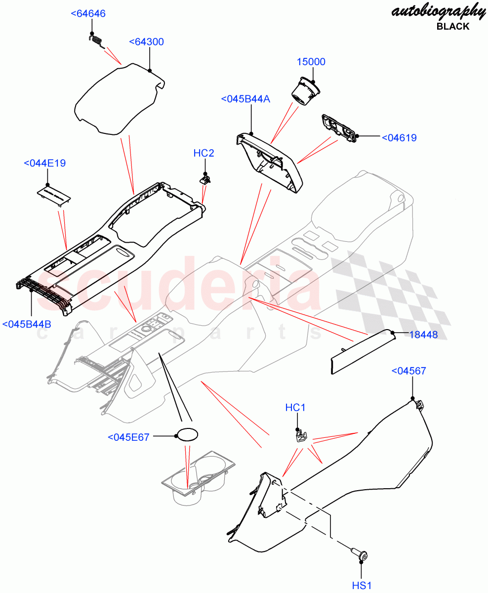Console - Floor (Front, Autobiography Black / SV Autobiography) (2S AL Leather Diamond, Limited Edition Lux Leather, Perforated Soft Grain Leather) ((V) FROMEA000001) of Land Rover Land Rover Range Rover (2012-2021) [5.0 OHC SGDI SC V8 Petrol]