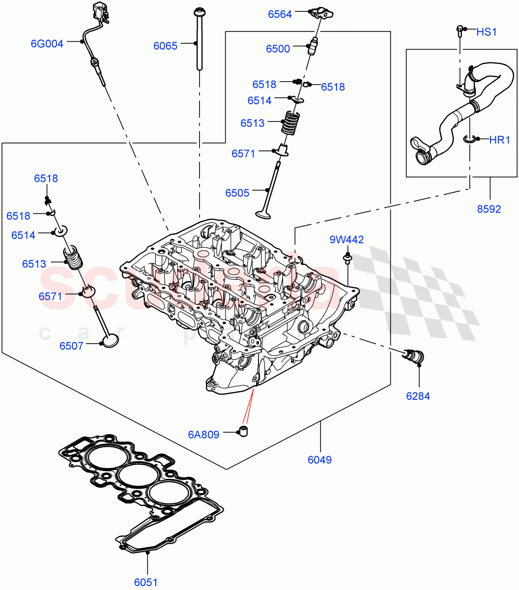 Cylinder Head (1.5L AJ20P3 Petrol High PHEV, Changsu (China), 1.5L AJ20P3 Petrol High) of Land Rover Land Rover Range Rover Evoque (2019+) [1.5 I3 Turbo Petrol AJ20P3]