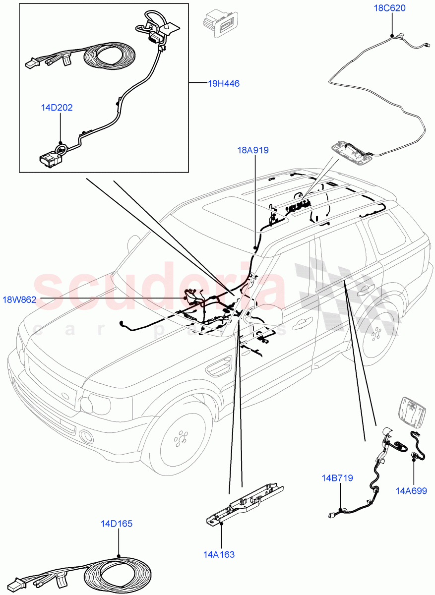Electrical Wiring - Body And Rear (Audio/Navigation/Entertainment) ((V) FROMCA000001) of Land Rover Land Rover Range Rover Sport (2010-2013) [3.0 Diesel 24V DOHC TC]