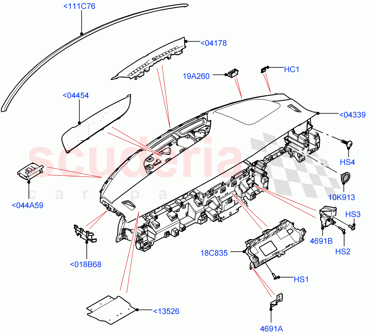 Instrument Panel (External Components, Upper) (Changsu (China), Less Head Up Display) of Land Rover Land Rover Range Rover Evoque (2019+) [1.5 I3 Turbo Petrol AJ20P3]