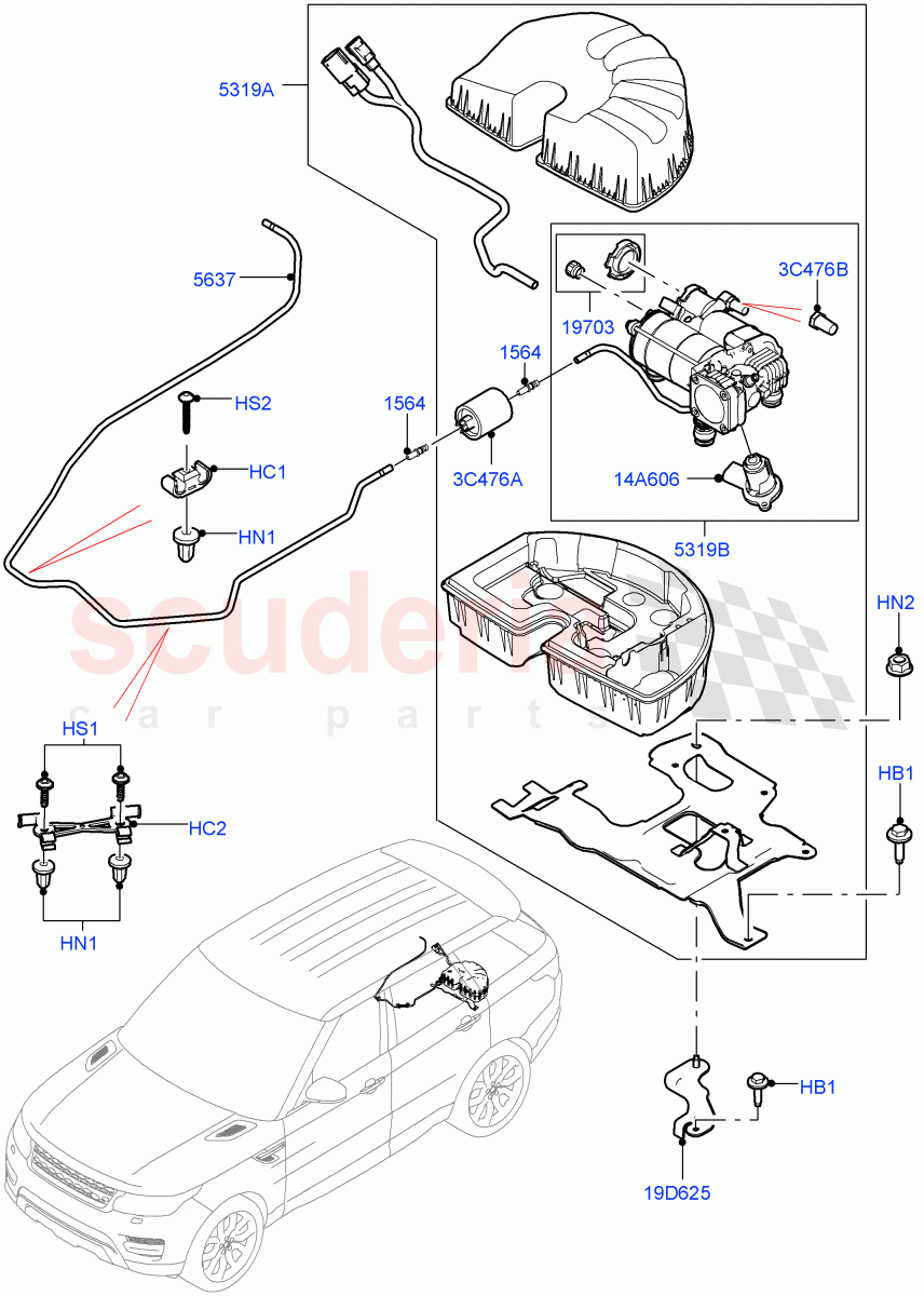 Air Suspension Compressor And Lines (Compressor Assy) (With 7 Seat Configuration) ((V) TOHA999999) of Land Rover Land Rover Range Rover Sport (2014+) [3.0 DOHC GDI SC V6 Petrol]