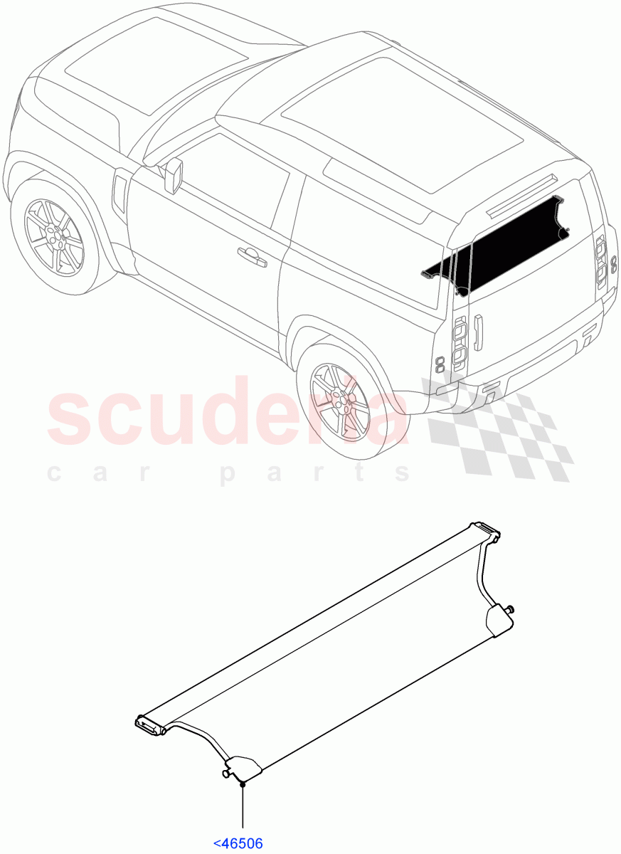 Load Compartment Trim (Upper, Package Tray) (Short Wheelbase, With Load Area Cover) of Land Rover Land Rover Defender (2020+) [2.0 Turbo Diesel]