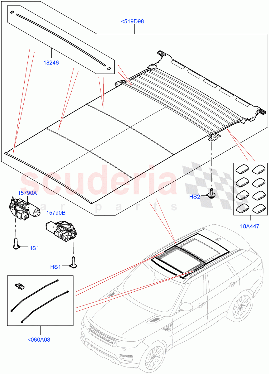 Sliding Roof Mechanism And Controls (Sun Blinds) (With Roof Conversion-Panorama Power) of Land Rover Land Rover Range Rover Sport (2014+) [3.0 I6 Turbo Petrol AJ20P6]