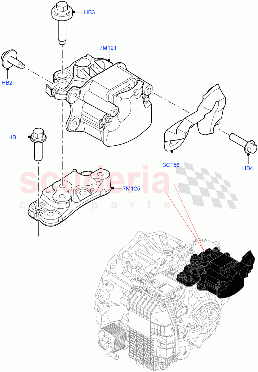 Transmission Mounting (1.5L AJ20P3 Petrol High PHEV, 8 Speed Automatic Trans 8G30, Itatiaia (Brazil), 1.5L AJ20P3 Petrol High) of Land Rover Land Rover Range Rover Evoque (2019+) [2.0 Turbo Petrol AJ200P]