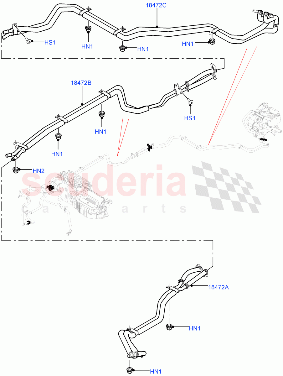 Heater Hoses (Nitra Plant Build) (2.0L I4 High DOHC AJ200 Petrol, 3.0L AJ20P6 Petrol High, 2.0L I4 DSL HIGH DOHC AJ200, 2.0L I4 DSL MID DOHC AJ200, 3.0L AJ20D6 Diesel High) ((V) FROMK2000001) of Land Rover Land Rover Discovery 5 (2017+) [2.0 Turbo Petrol AJ200P]