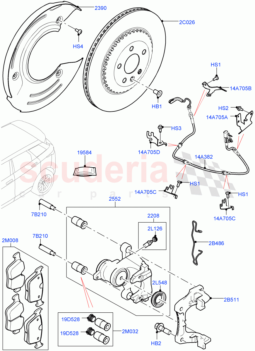 Rear Brake Discs And Calipers (Halewood (UK), Disc And Caliper Size-Frt 18/RR 17) of Land Rover Land Rover Range Rover Evoque (2019+) [2.0 Turbo Petrol AJ200P]
