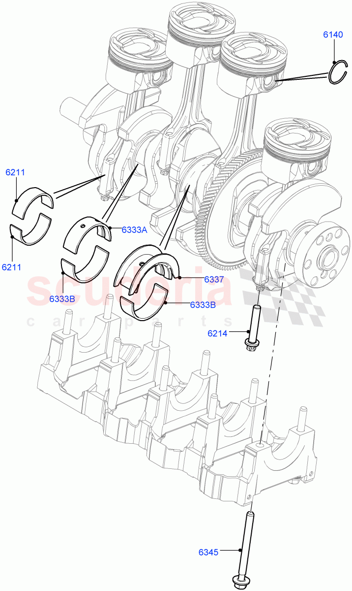 Crankshaft/Pistons And Bearings (2.0L 16V TIVCT T/C Gen2 Petrol, Halewood (UK), 2.0L 16V TIVCT T/C 240PS Petrol) of Land Rover Land Rover Discovery Sport (2015+) [2.0 Turbo Petrol GTDI]