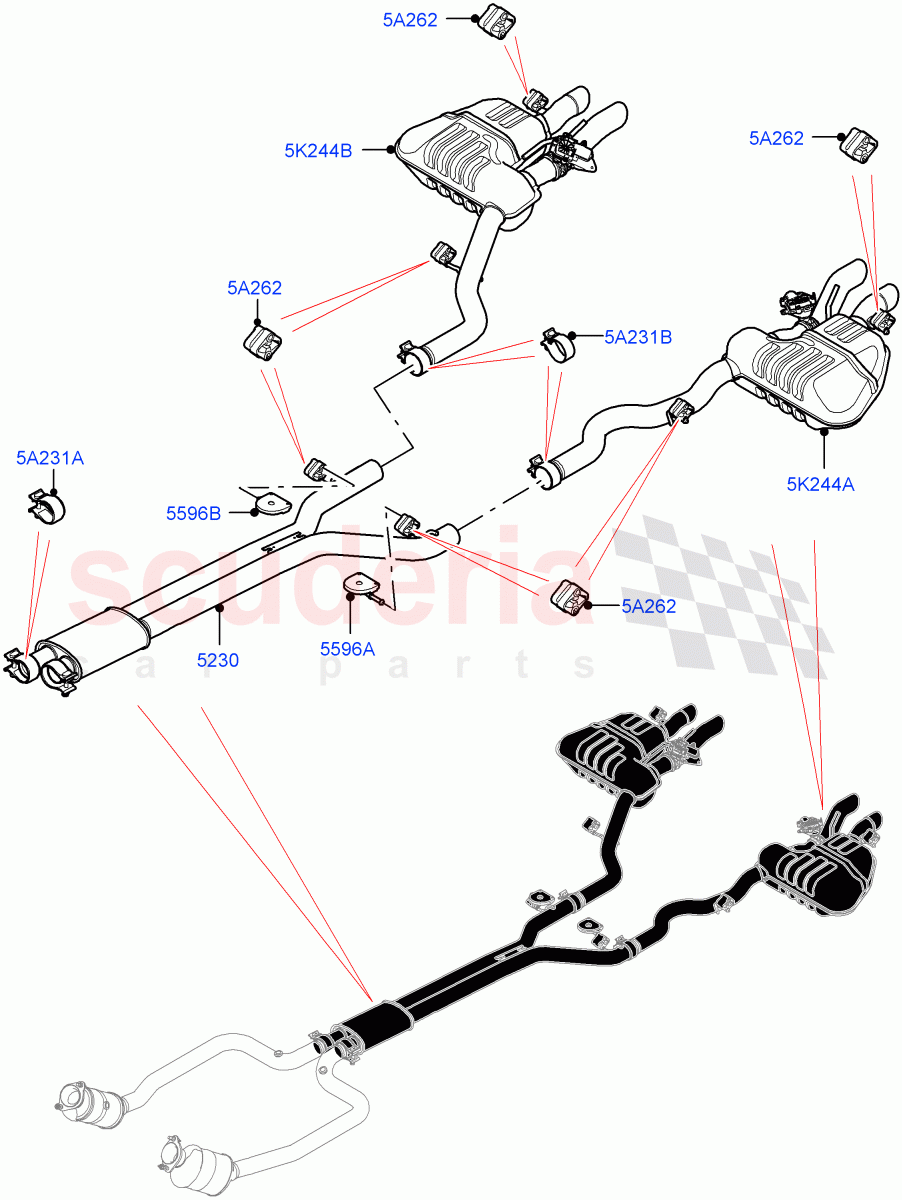 Rear Exhaust System (5.0L P AJ133 DOHC CDA S/C Enhanced) ((V) FROMKA000001) of Land Rover Land Rover Range Rover Velar (2017+) [5.0 OHC SGDI SC V8 Petrol]