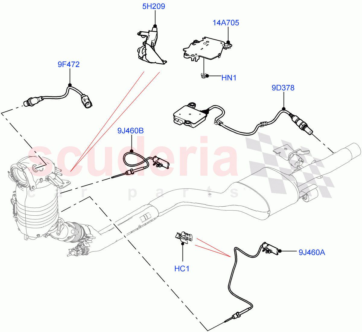 Exhaust Sensors And Modules (2.0L I4 DSL MID DOHC AJ200, EU6 + DPF Emissions, Japanese Emission + DPF, 2.0L I4 DSL HIGH DOHC AJ200) of Land Rover Land Rover Range Rover Velar (2017+) [2.0 Turbo Diesel]