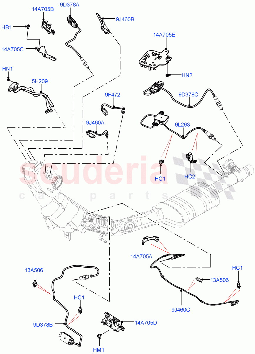 Exhaust Sensors And Modules (2.0L AJ21D4 Diesel Mid, EU6D - Final (Diesel) Emission, Halewood (UK), J-WLTP Emission, Bharat VI Emission) ((V) FROMMH000001) of Land Rover Land Rover Range Rover Evoque (2019+) [2.0 Turbo Diesel AJ21D4]