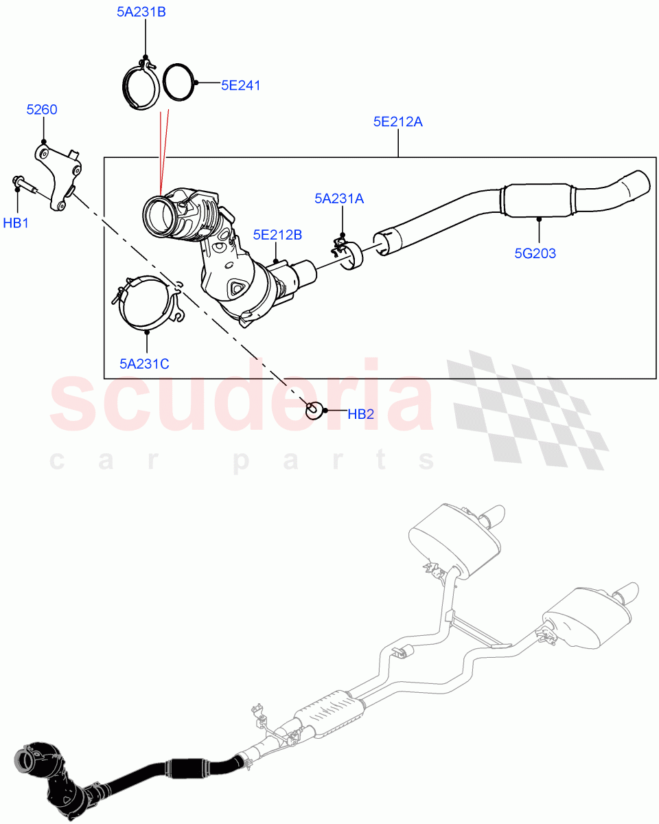 Front Exhaust System (Nitra Plant Build) (2.0L I4 High DOHC AJ200 Petrol, EU2, EU6 Emissions, Proconve L6 Emissions, 2.0L AJ200P Hi PHEV, Stage V European Emissions) ((V) FROMK2000001) of Land Rover Land Rover Defender (2020+) [2.0 Turbo Petrol AJ200P]