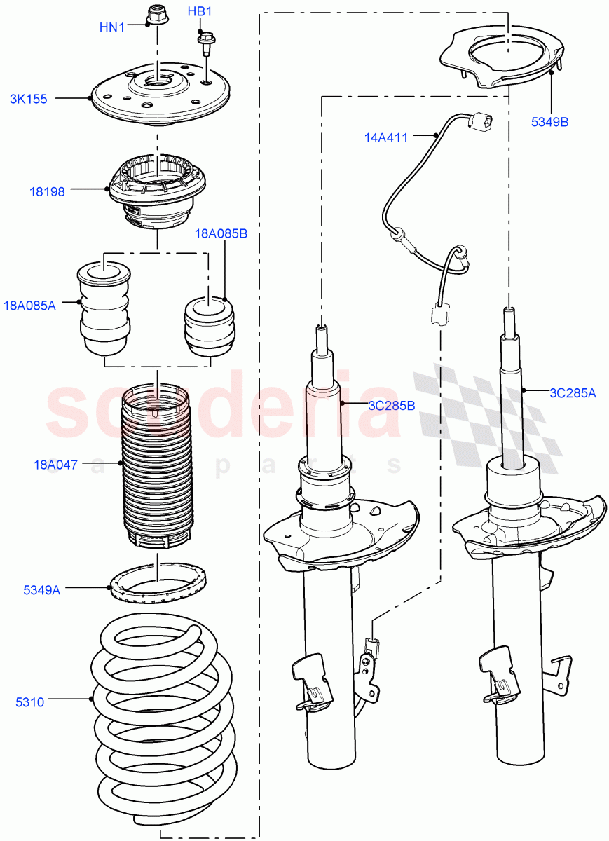Front Suspension Struts And Springs (Halewood (UK)) ((V) TOKH999999) of Land Rover Land Rover Discovery Sport (2015+) [2.0 Turbo Diesel AJ21D4]