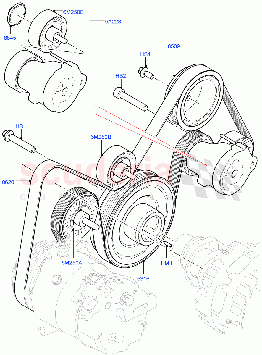 Pulleys And Drive Belts (2.0L AJ20D4 Diesel Mid PTA, Itatiaia (Brazil), Less Electric Engine Battery) ((V) FROMLT000001) of Land Rover Land Rover Discovery Sport (2015+) [2.0 Turbo Diesel]