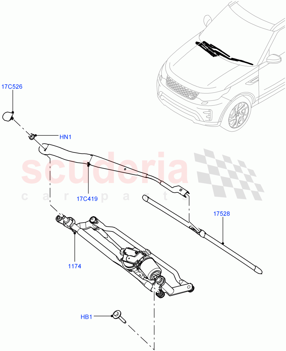 Windscreen Wiper (Solihull Plant Build) ((V) FROMHA000001) of Land Rover Land Rover Discovery 5 (2017+) [3.0 Diesel 24V DOHC TC]