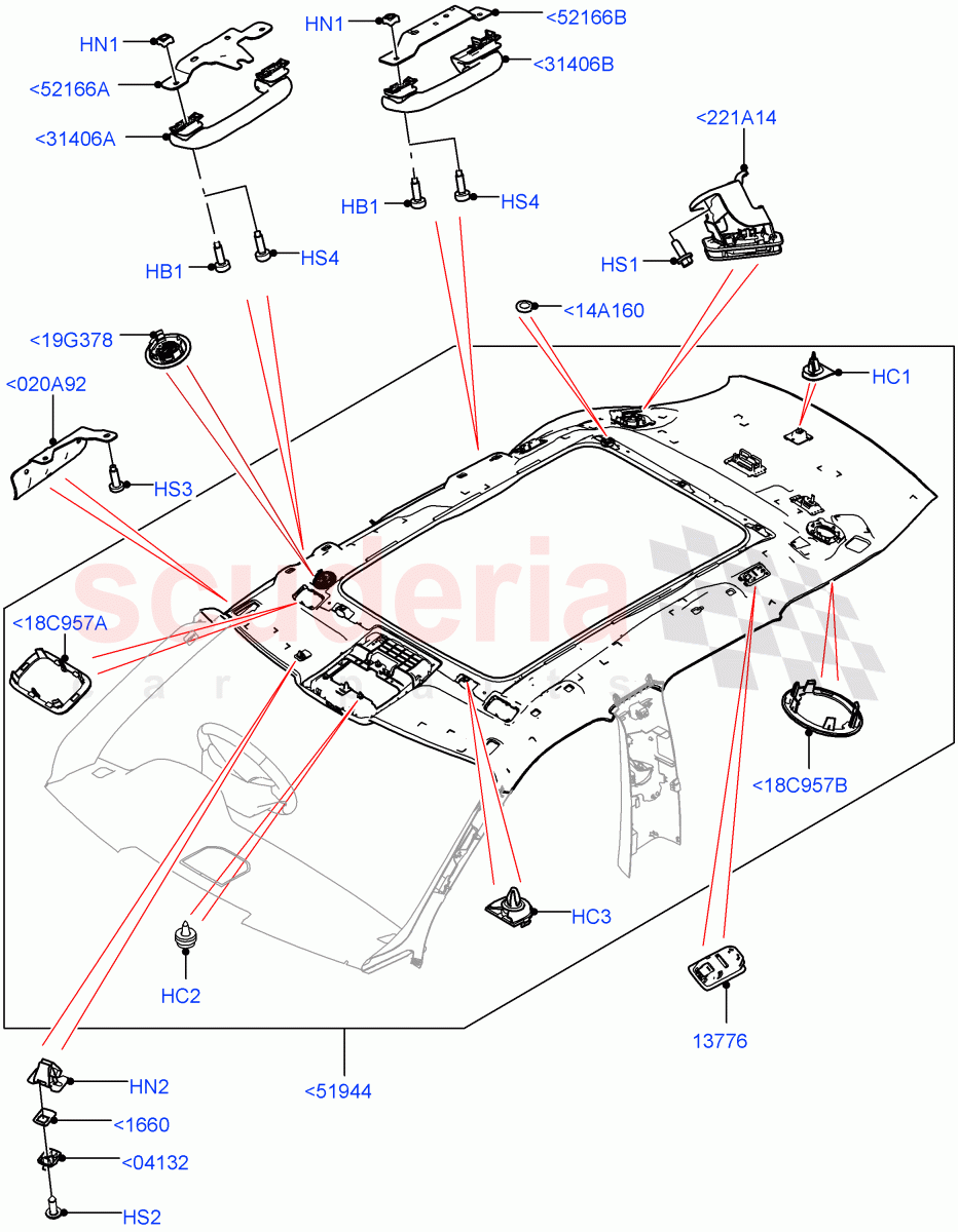 Headlining And Sun Visors (With Roof Conversion-Panorama Roof, With Roof Conversion-Panorama Power) of Land Rover Land Rover Range Rover Velar (2017+) [5.0 OHC SGDI SC V8 Petrol]