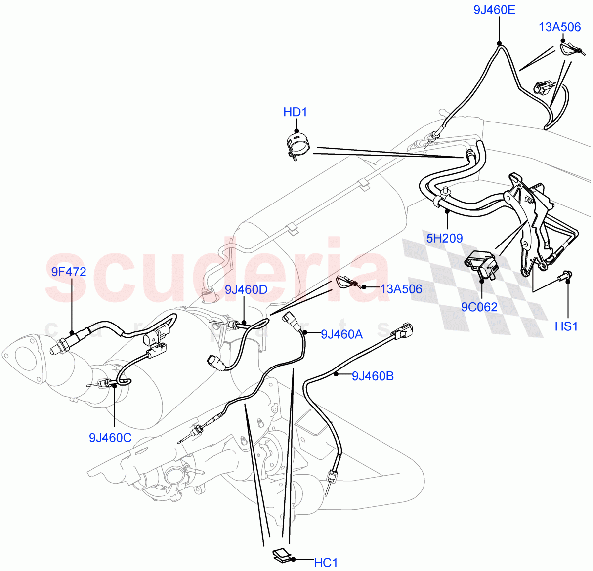 Exhaust System (Exhaust System Sensors) (4.4L DOHC DITC V8 Diesel, Stage V Plus DPF, With Diesel Particulate Filter) ((V) TOFA999999) of Land Rover Land Rover Range Rover Sport (2014+) [4.4 DOHC Diesel V8 DITC]