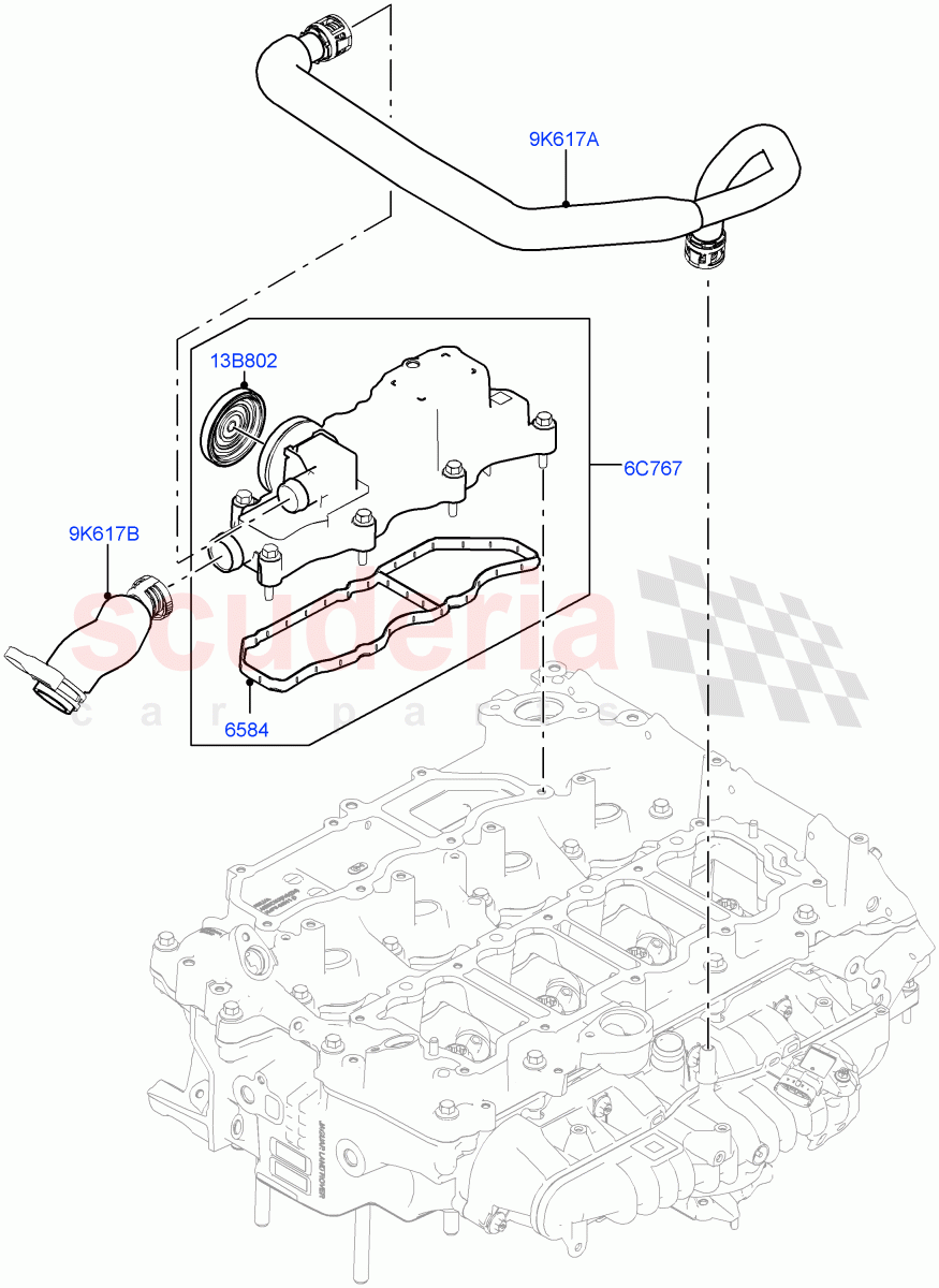 Emission Control - Crankcase (Solihull Plant Build) (2.0L AJ200P Hi PHEV, 2.0L I4 High DOHC AJ200 Petrol, 2.0L I4 Mid DOHC AJ200 Petrol) ((V) FROMHA000001) of Land Rover Land Rover Range Rover Velar (2017+) [2.0 Turbo Petrol AJ200P]