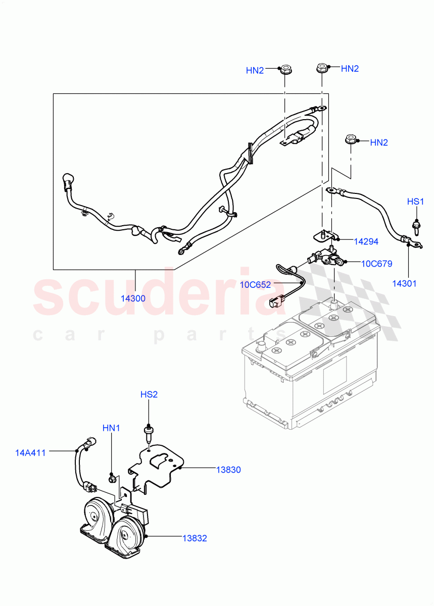 Battery Cables And Horn (Itatiaia (Brazil)) ((V) FROMGT000001) of Land Rover Land Rover Range Rover Evoque (2012-2018) [2.0 Turbo Diesel]