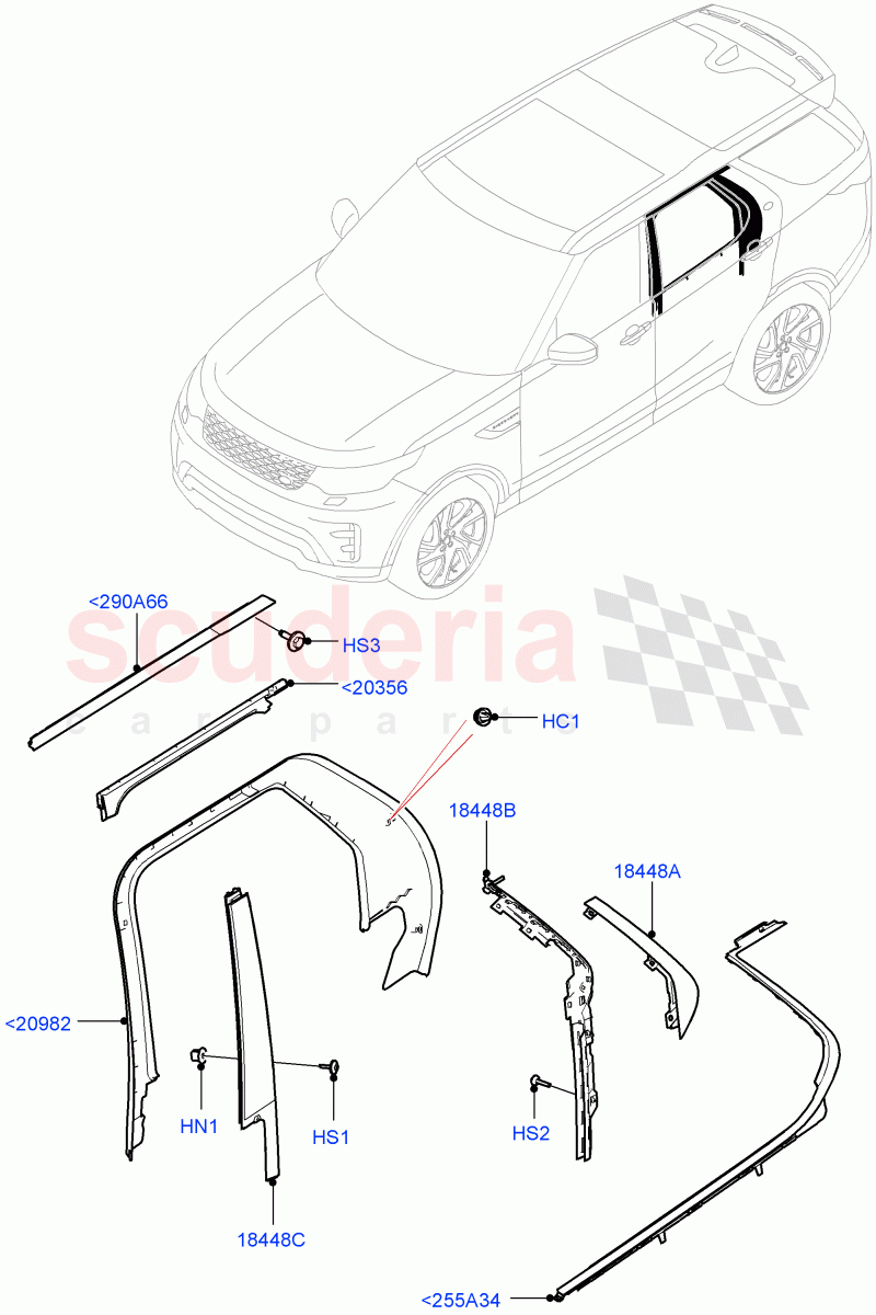 Rear Doors, Hinges & Weatherstrips (Nitra Plant Build) ((V) FROMK2000001) of Land Rover Land Rover Discovery 5 (2017+) [3.0 Diesel 24V DOHC TC]