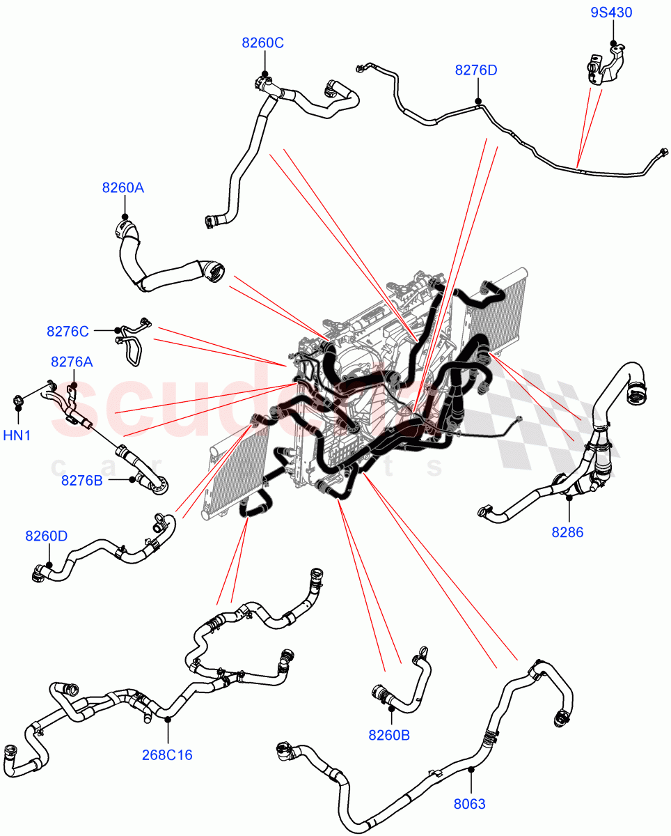 Cooling System Pipes And Hoses (Nitra Plant Build) (2.0L I4 High DOHC AJ200 Petrol, With Extra Engine Cooling System) ((V) FROMM2000001) of Land Rover Land Rover Defender (2020+) [2.0 Turbo Petrol AJ200P]