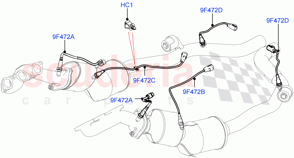 Exhaust Sensors And Modules (Nitra Plant Build) (3.0L DOHC GDI SC V6 PETROL, EU2, EU6 Emissions, Proconve L6 Emissions, SULEV Requirements) ((V) FROMK2000001) of Land Rover Land Rover Discovery 5 (2017+) [3.0 DOHC GDI SC V6 Petrol]
